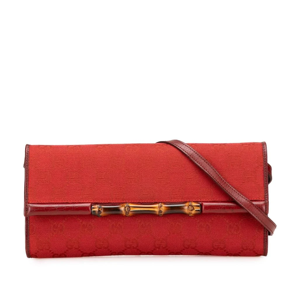 Gucci Vintage Women's Red Pre-Owned Gg Canvas Clutch Bamboo