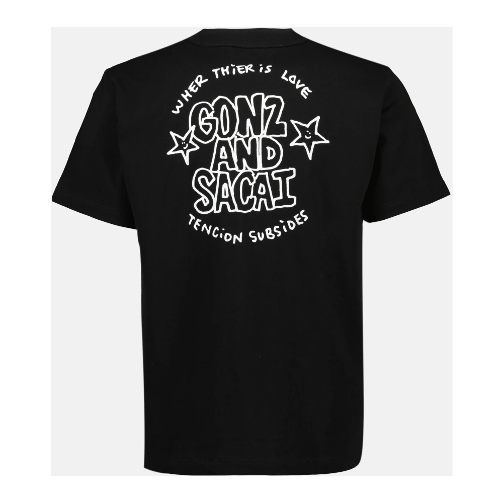 Sacai Logo T-shirt Zwart Ronde Hals Korte Mouw Black Heren