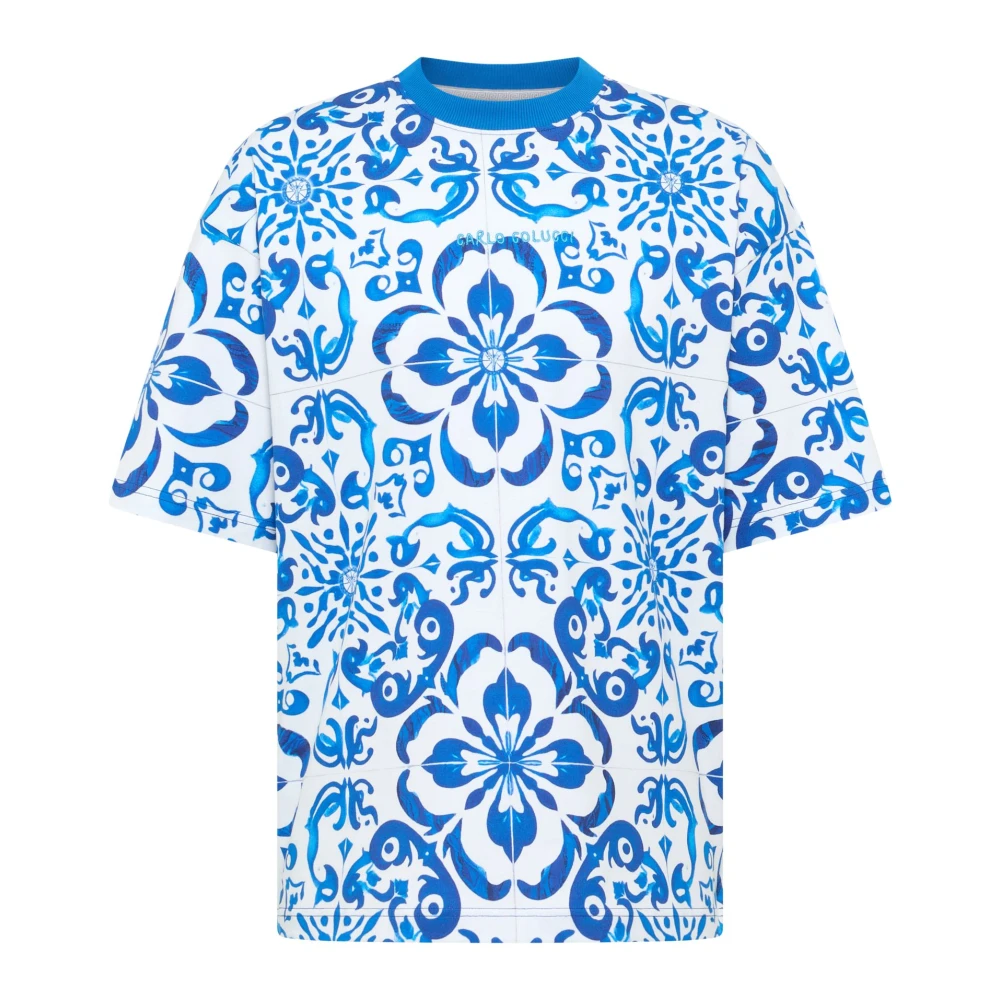 Carlo Colucci Men's Blue Oversize T-Shirt - Mosaic Legacy - T-Shirts - M - Tops