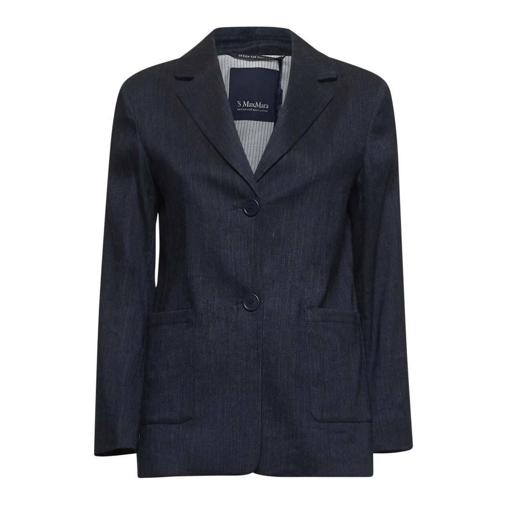 Max Mara Blauwe Denim Revers Kraag Jas Blue Dames