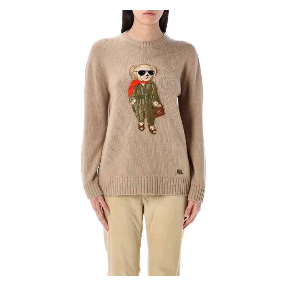 Ralph Lauren Aviator Polo Bear Cashmere Jumper Beige Dames