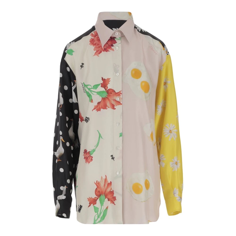 Moschino Zijden Patchwork Shirt met Contrasterende Prints Multicolor Dames