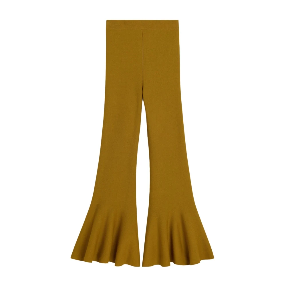 Ami Paris Women's Green Viscose Flared Godet Trousers - Wide Trousers - S - Trousers