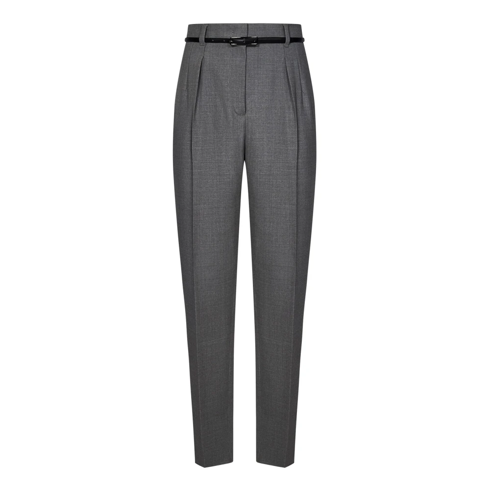 Max Mara Studio Grijze wollen broek met riem Gray Dames