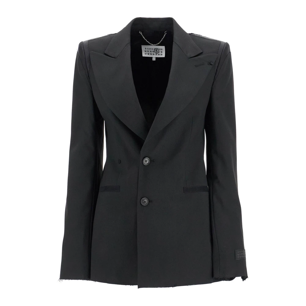 MM6 Maison Margiela Dubbelrijige Twill Blazer met Gelaagde Schouders Black Dames