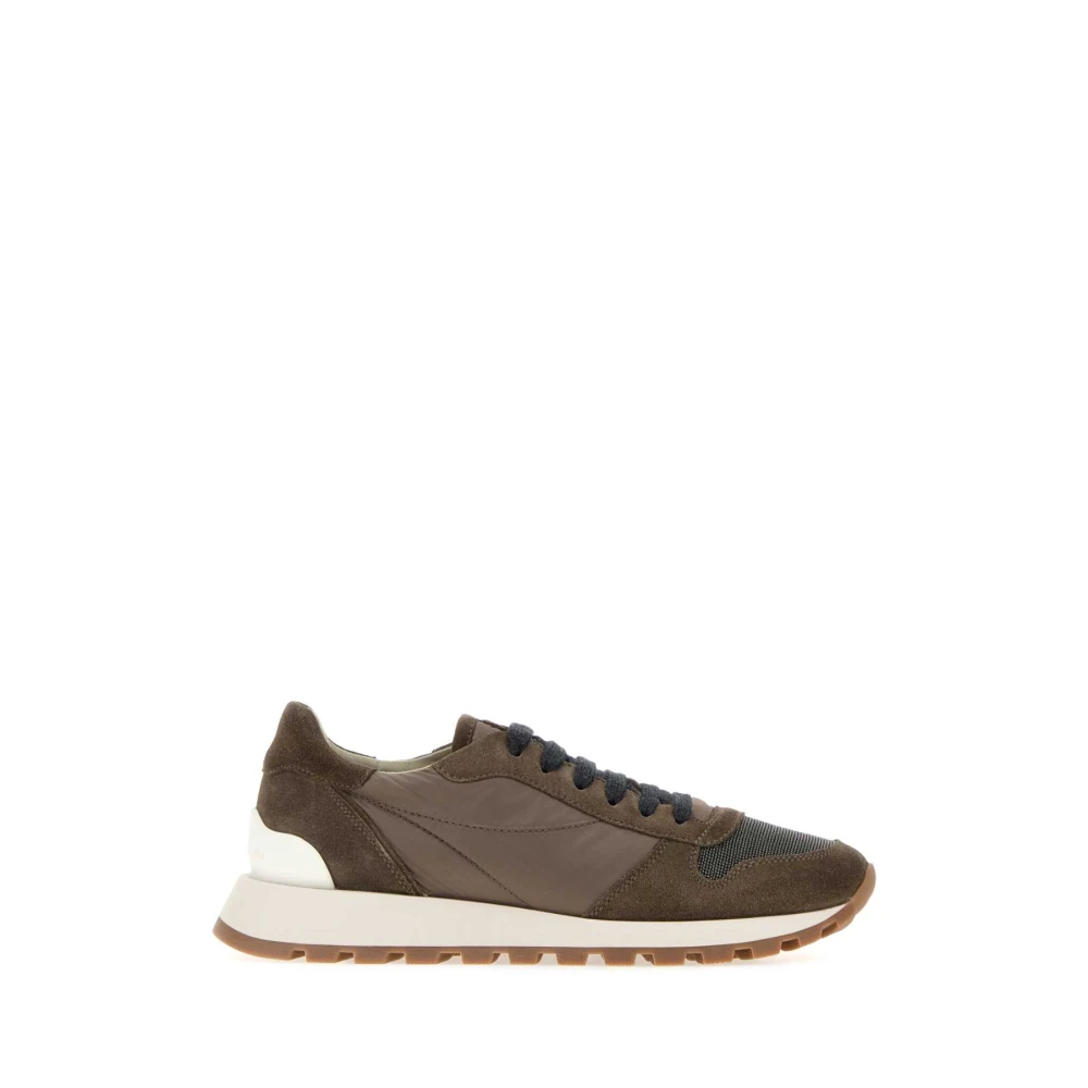Brunello Cucinelli Fabric and Suede Sneakers Dames Schoenen Bruin