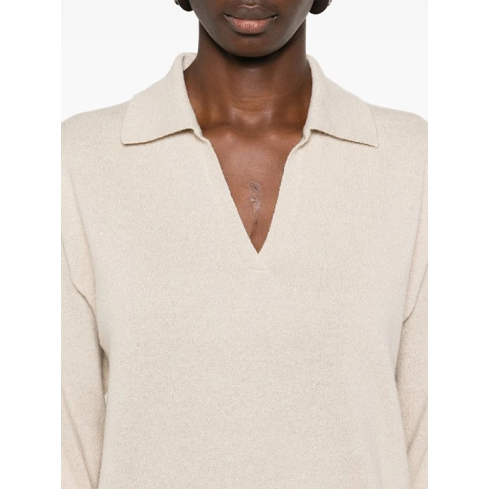 PESERICO Beige Gebreide Lurex Polo Top Beige Dames