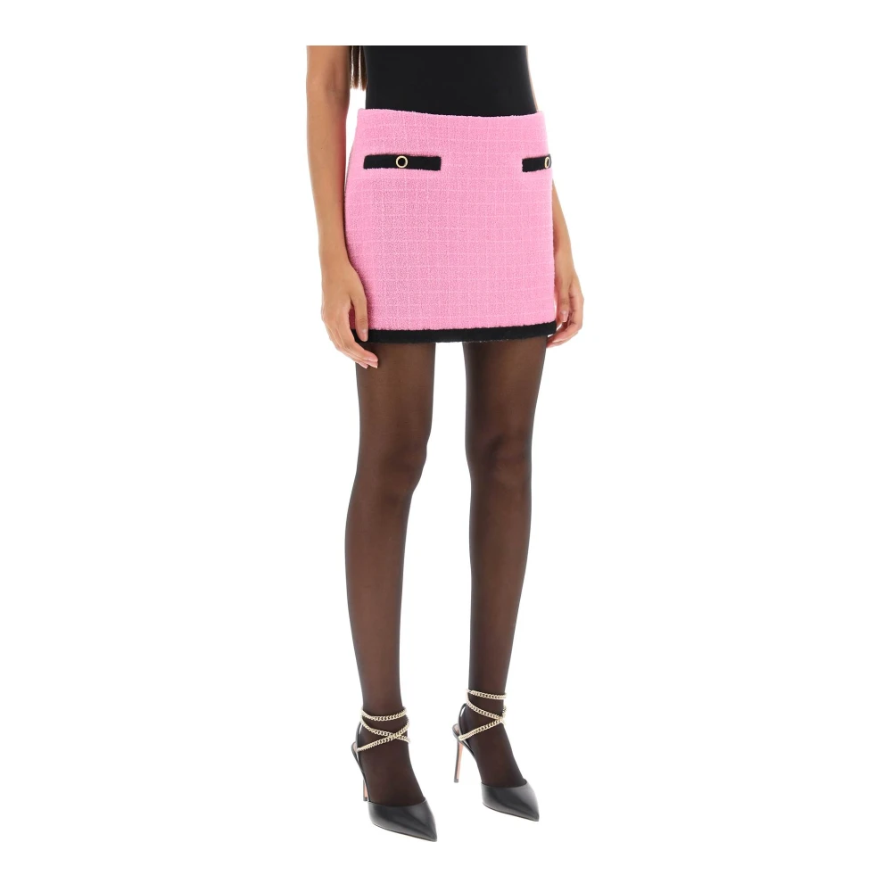 Alessandra Rich Boucle-Tweed Minirok met Contrasterende Randen Pink Dames