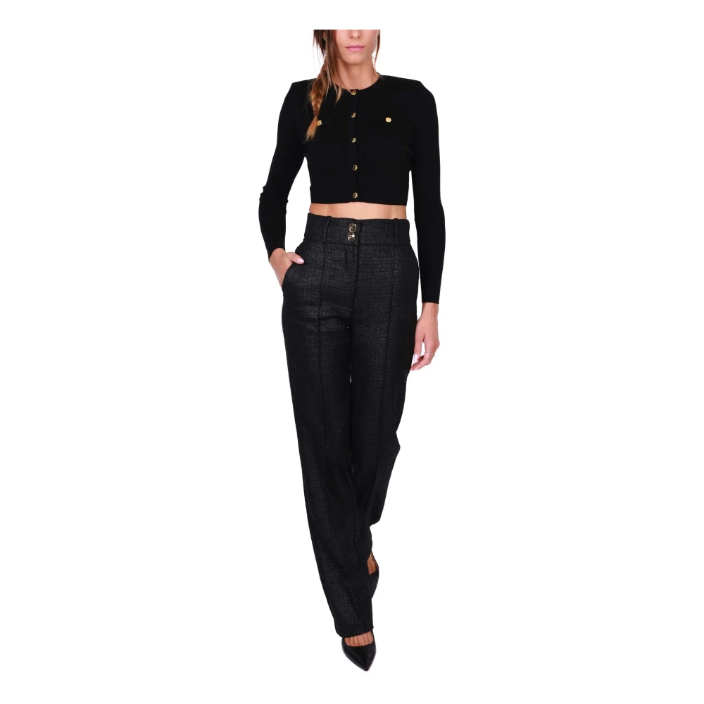 Elisabetta Franchi Hoge taille zwarte rechte broek Black Dames