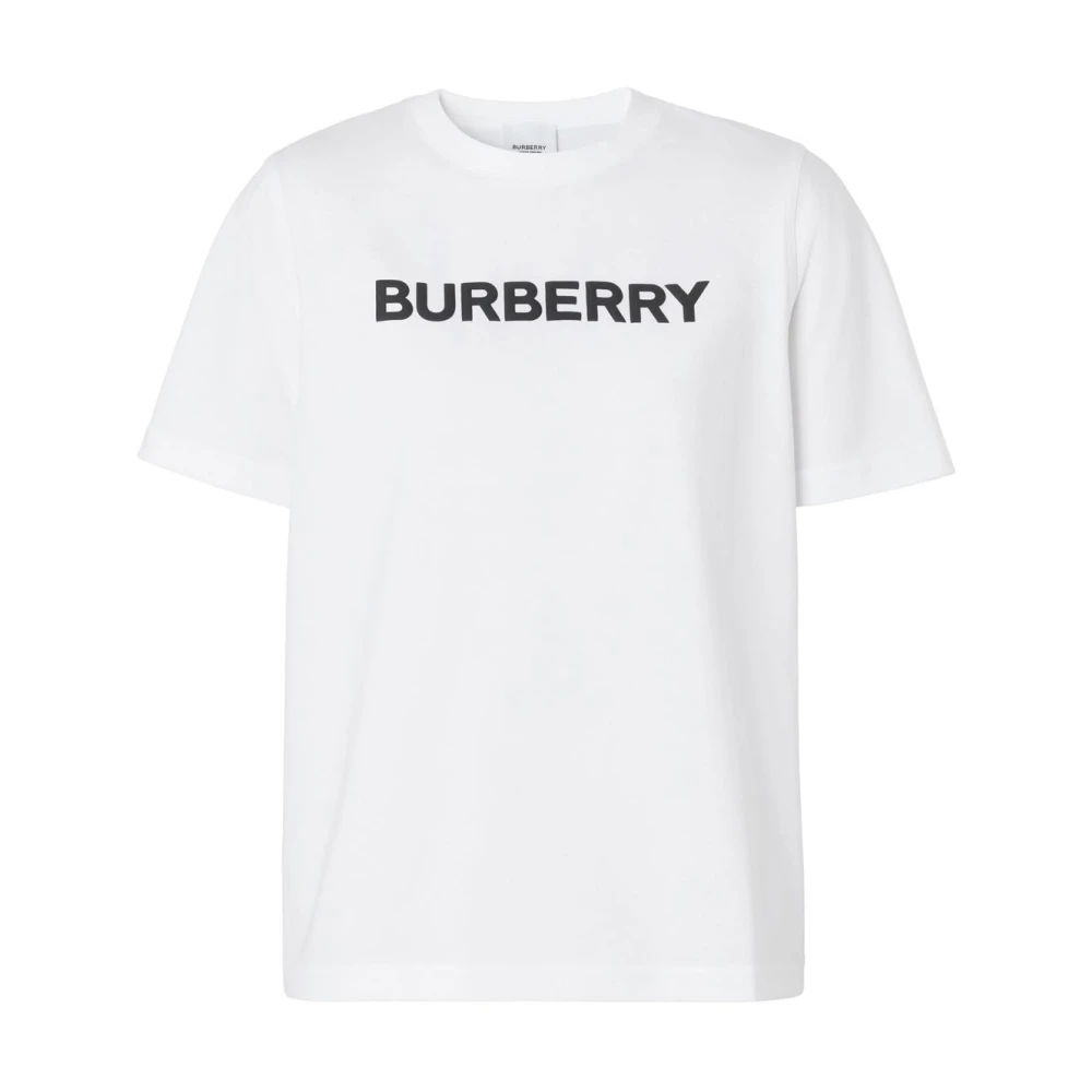 Burberry Logo-Print Biologisch Katoenen T-Shirt White Dames