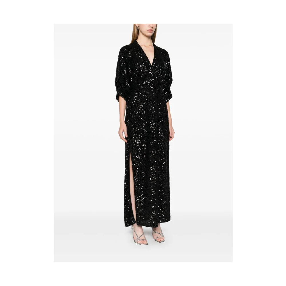 Diane Von Furstenberg Zwart Paillet V-Hals Maxi Jurk Black Dames