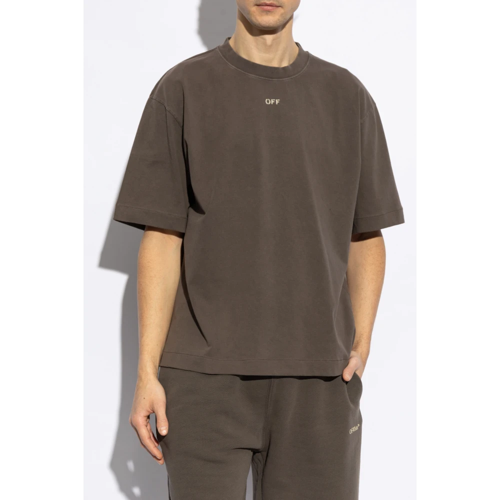 Off White T-shirt met logo Brown Heren