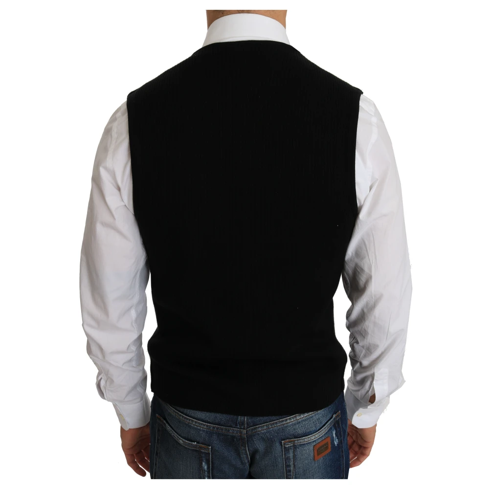 Dolce & Gabbana Italiaanse Elegantie Katoen Zwart Formeel Vest Black Heren