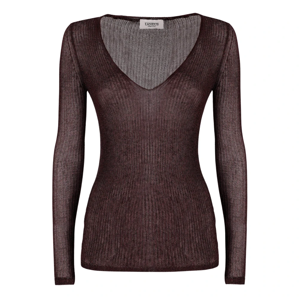 Laneus V-hals Lurex Trui Brown Dames