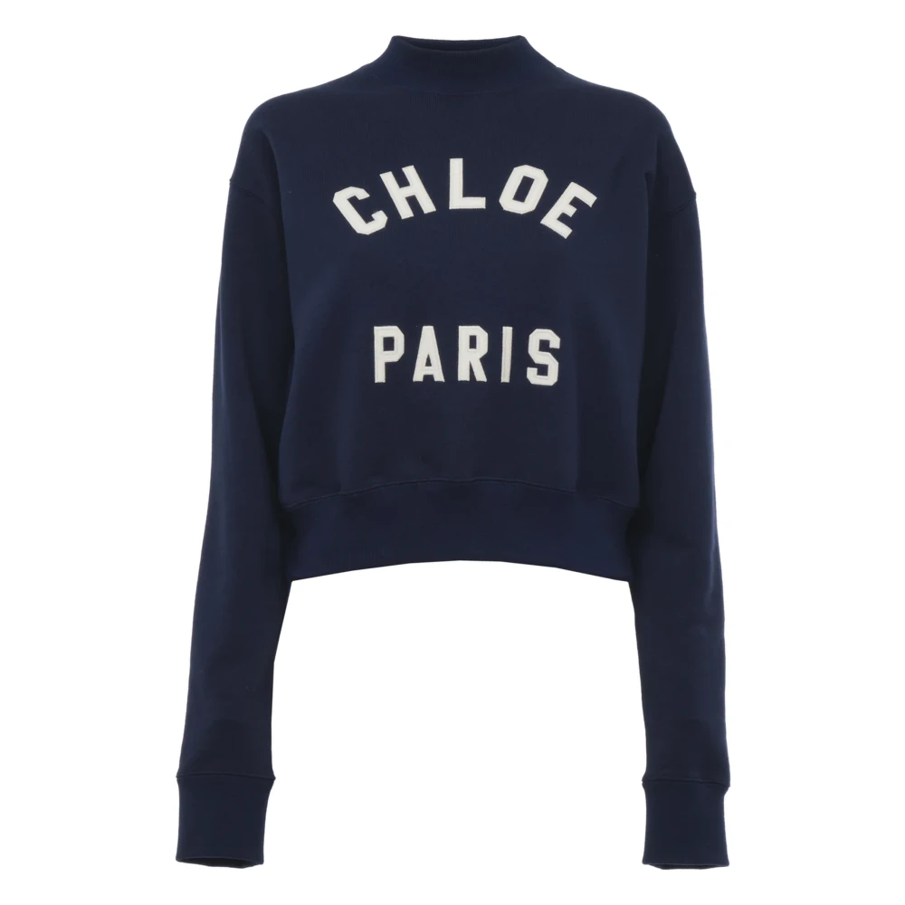 Chloé Blå Mock-neck Cropped Sweater Blue, Dam