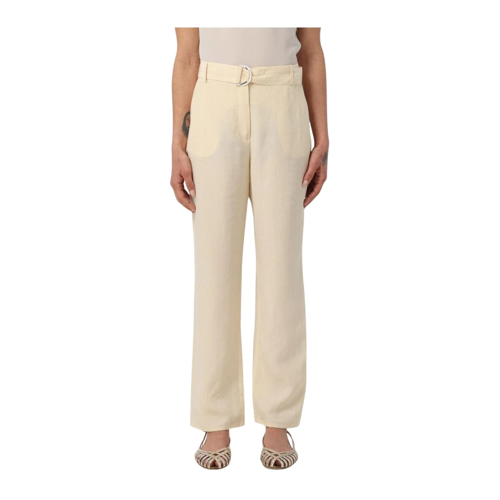 Liu Jo Kvinno Beige Byxor Dam, S, Linne, Straight Leg Linen Pants