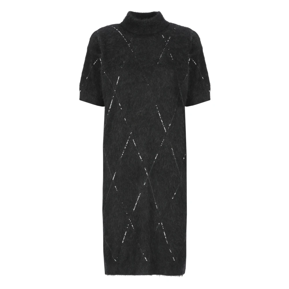 BRUNELLO CUCINELLI Zwarte Paillet Hoge Hals Jurk Black Dames