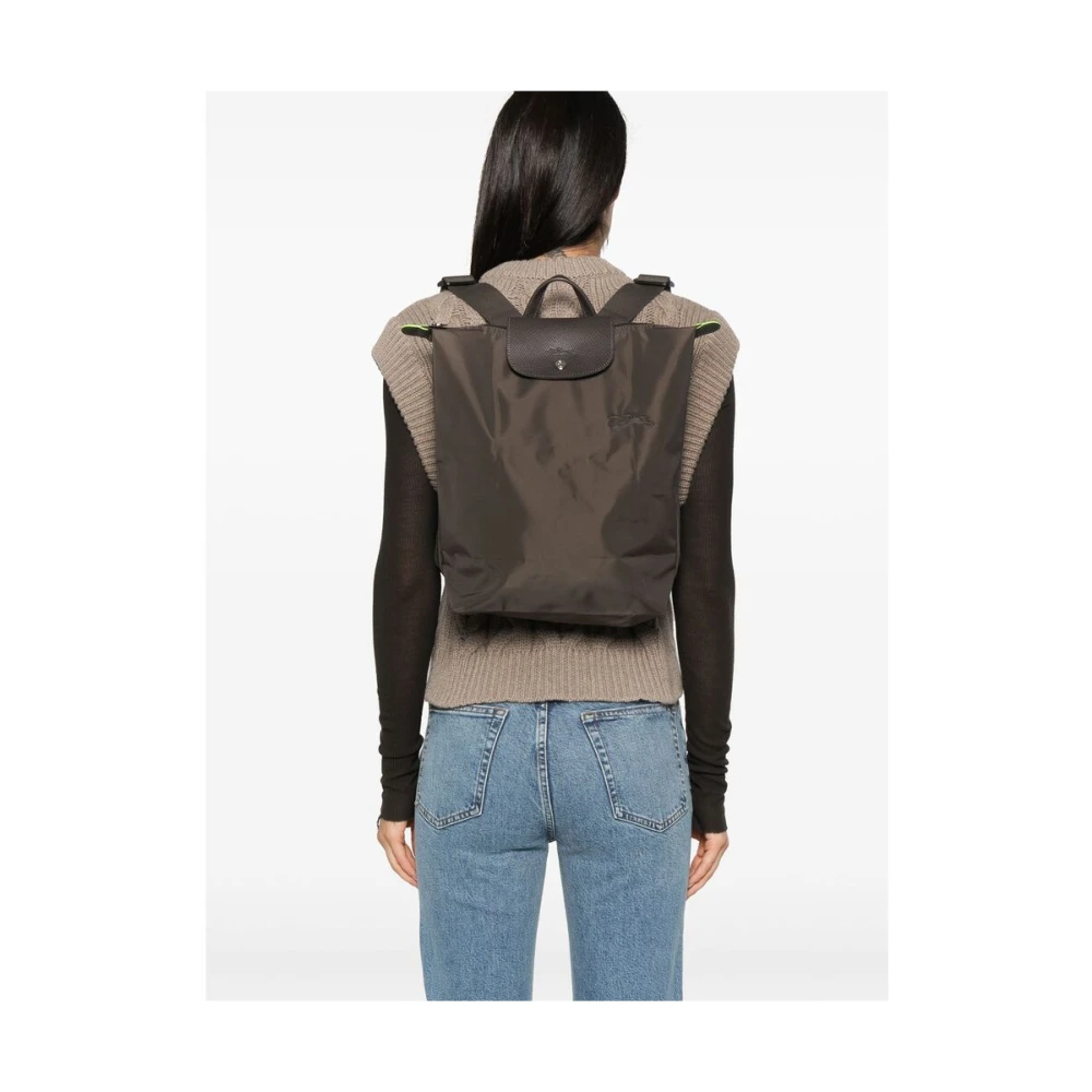 Longchamp Canvas Leren Rugzak Aardebruin Brown Dames