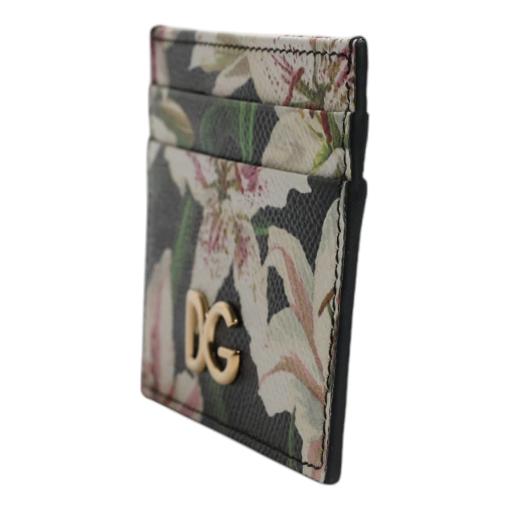 Dolce & Gabbana Zwarte Bloemen Leren Kaarthouder Portemonnee Multicolor Dames