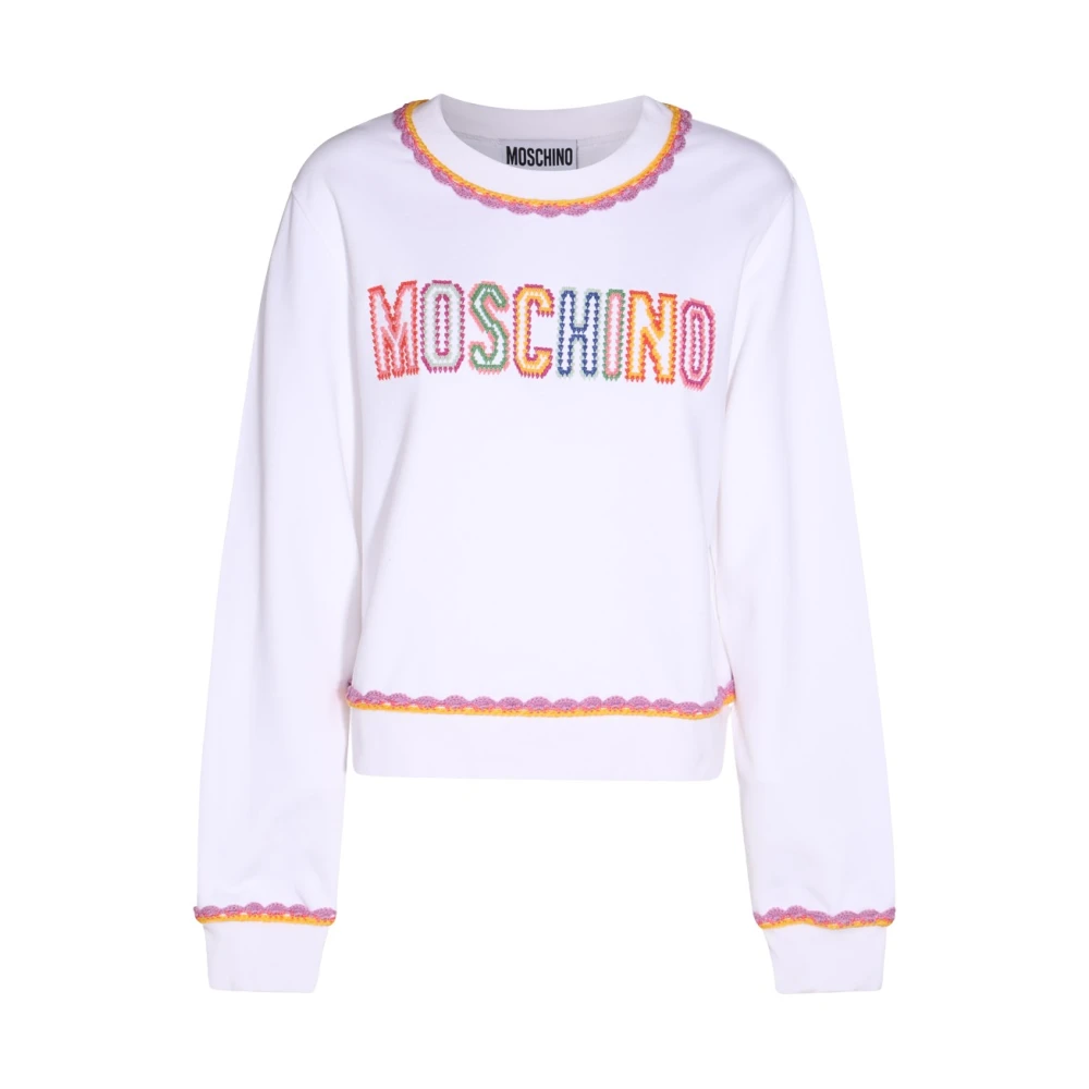 Moschino Women's White Sweatshirts, M, Orange Sweatshirt With Embroidered Logo