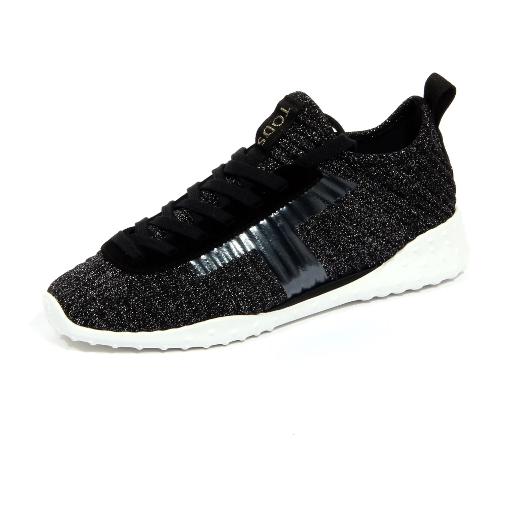 Tod’s Lurex Lederen Sportiva Zilveren Schoenen Dames Schoenen Zwart