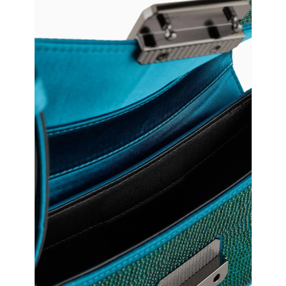 Emporio Armani Strass Satin Schoudertas Blue Dames