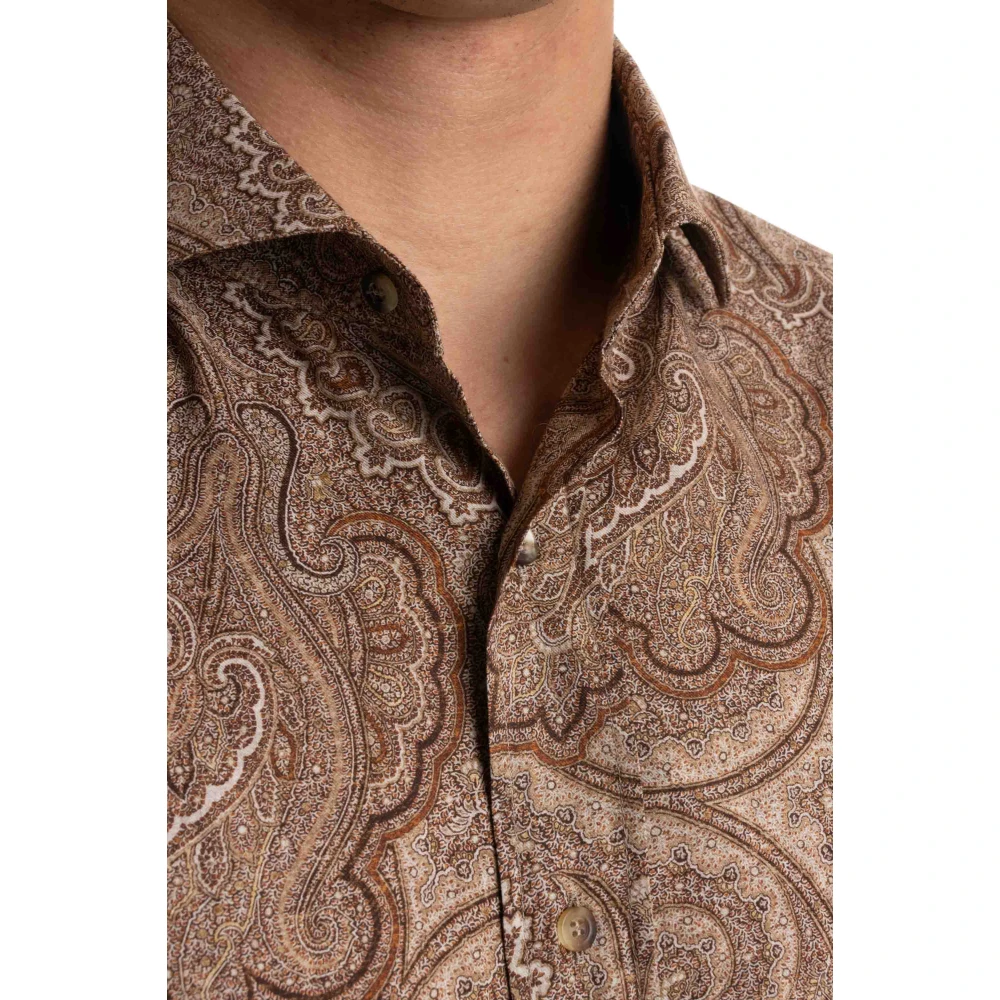 BRUNELLO CUCINELLI Bruin Paisley Katoenen Overhemden Brown Heren