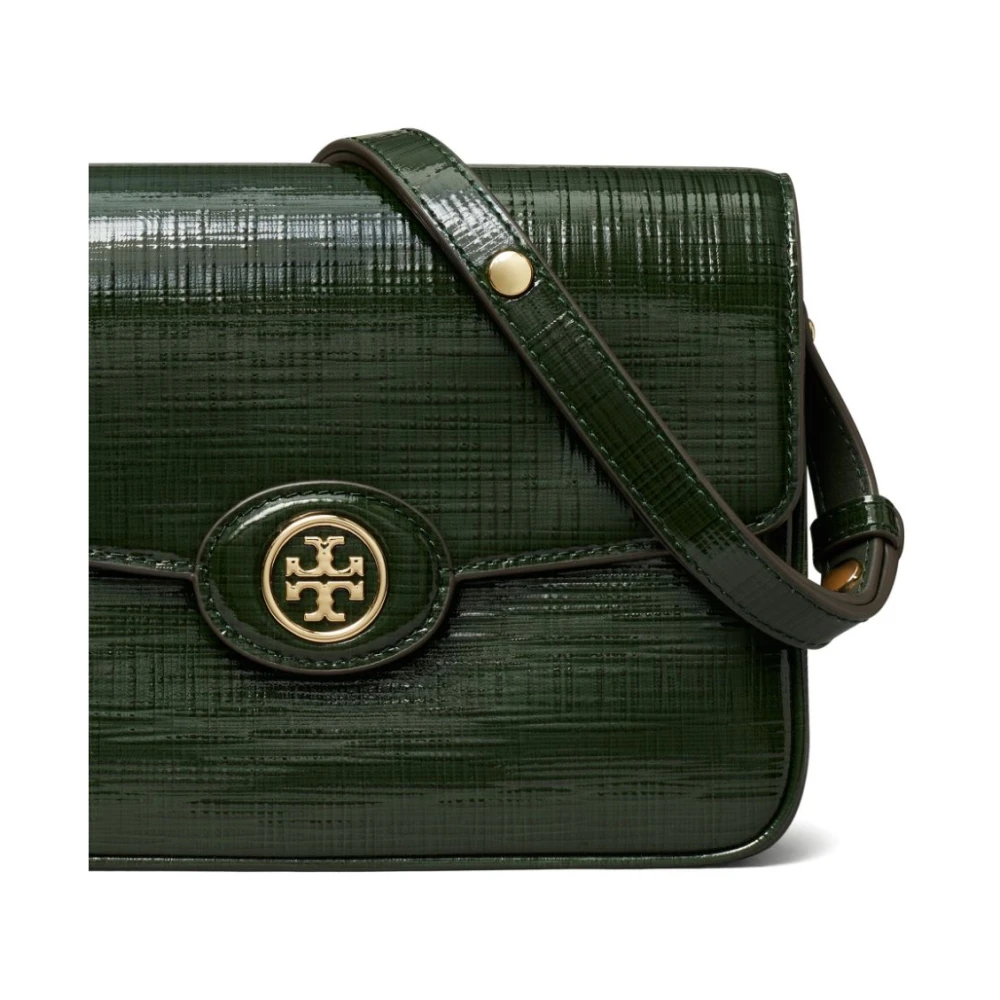 TORY BURCH Groene Leren Schoudertas Double T Green Dames