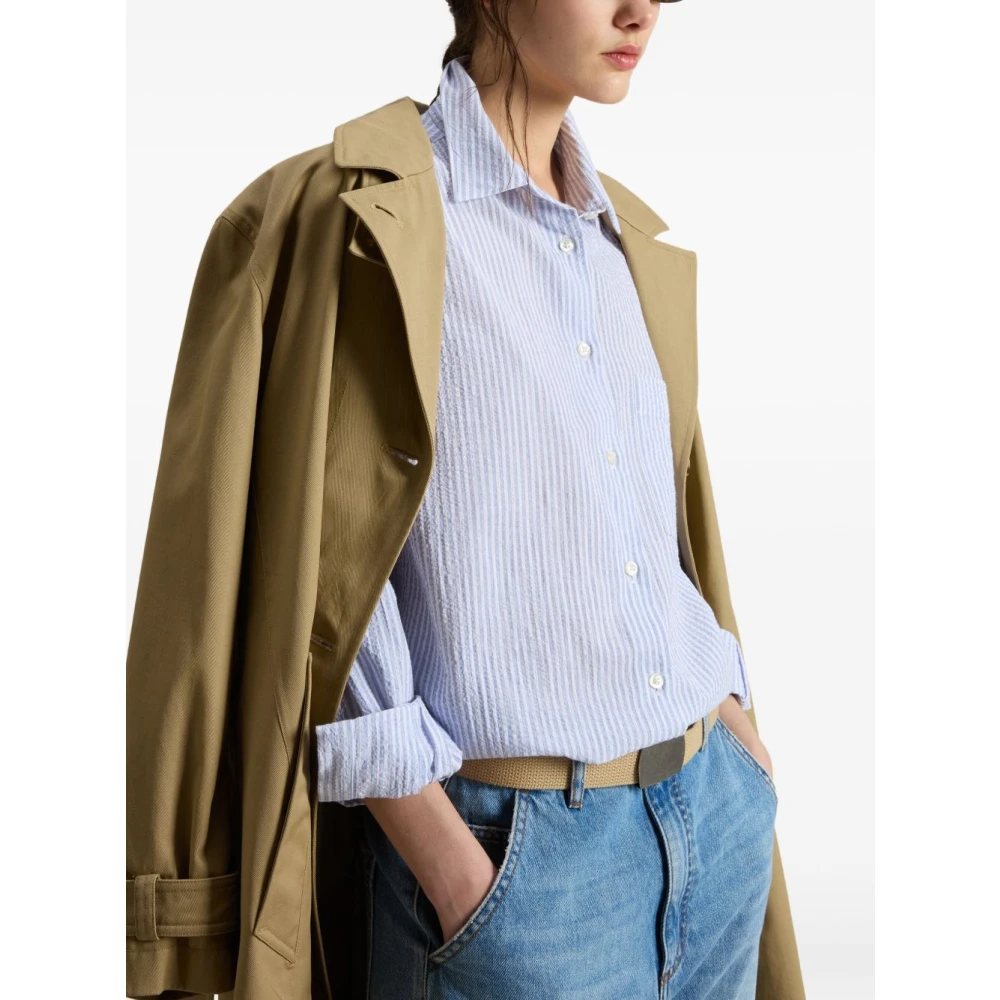 Woolrich Heldere Blauwe Pinstripe Button-Up Overhemd Blue Dames