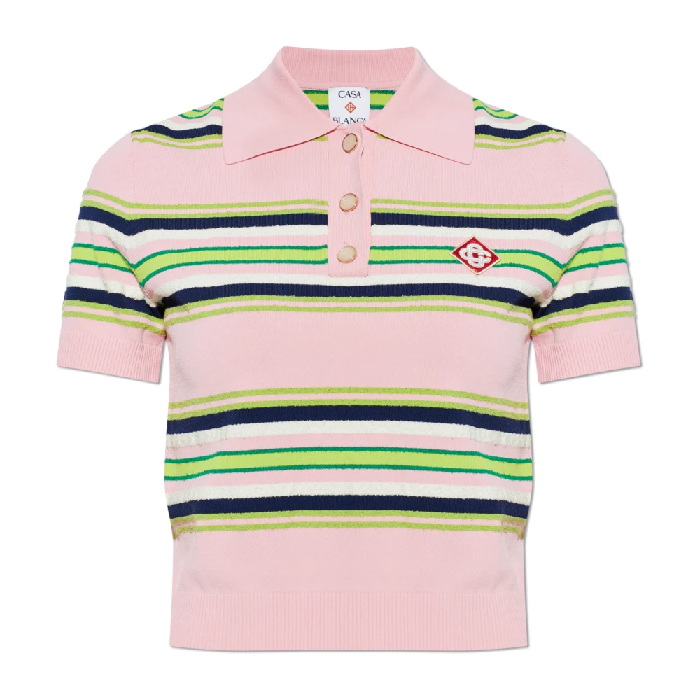 Casablanca Women's Pink Striped Polo Shirt - Polo Shirts - M - Tops