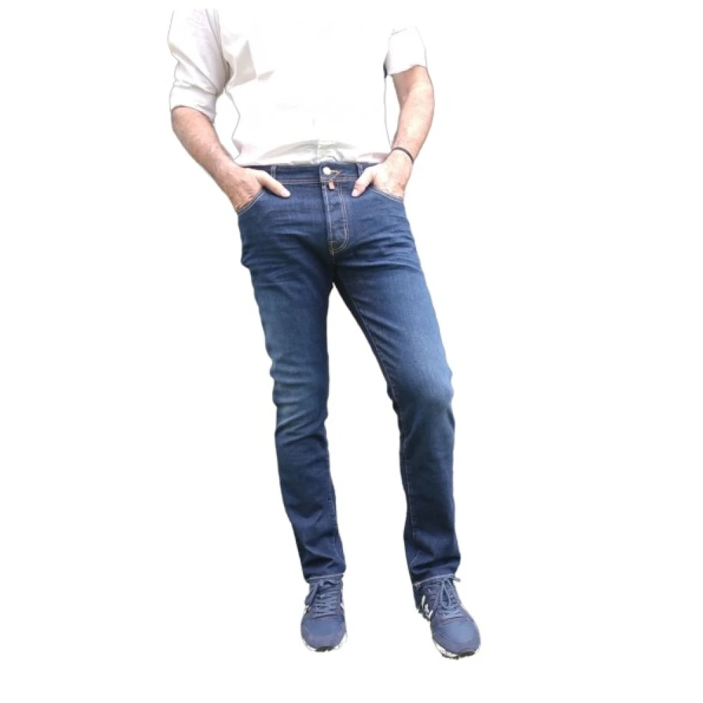Jacob Cohën Slim Fit Blauwe Denim Jeans met Gouden Knoopsluiting Blue Heren