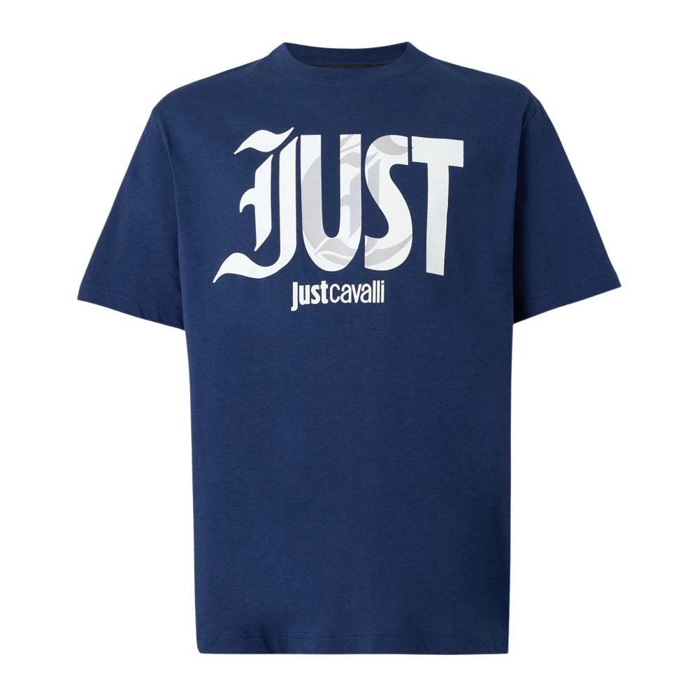 Just Cavalli Blue T-Shirts, Male, 2XL, Cotton T-Shirt With Logo Print