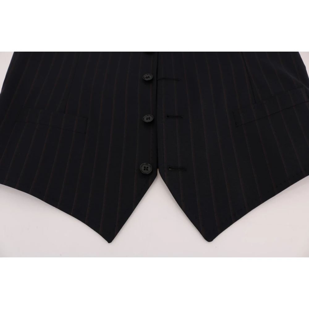 Dolce & Gabbana Elegante Gestreepte Wollen Vest Blue Heren