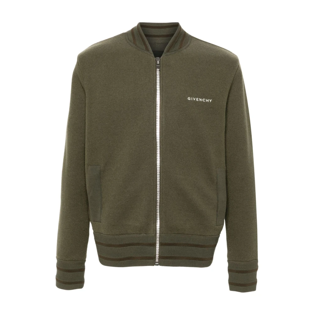 Givenchy Men's Green Bomber Jackets, M, Wool Jacket With 4G Stars
