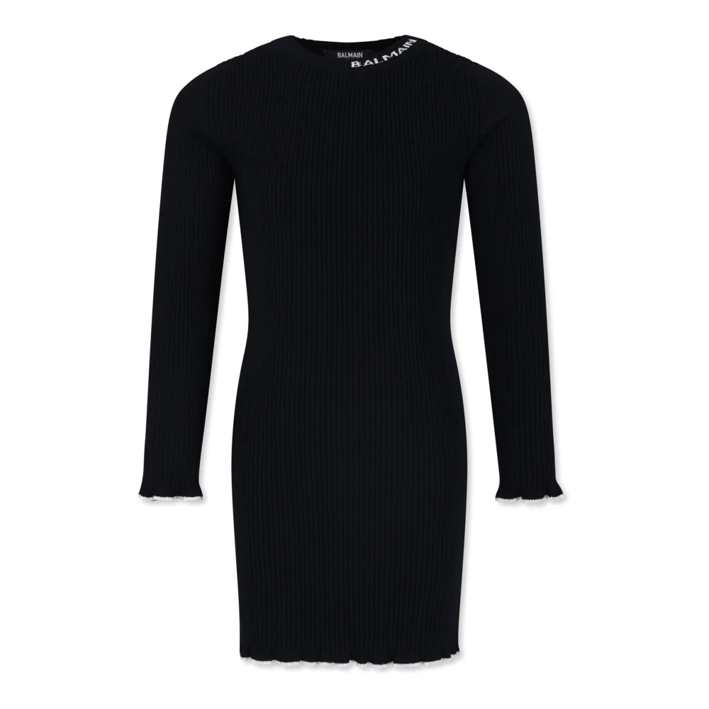 Balmain Svart Ribbad Logo Jacquard Klänning Black, Flicka