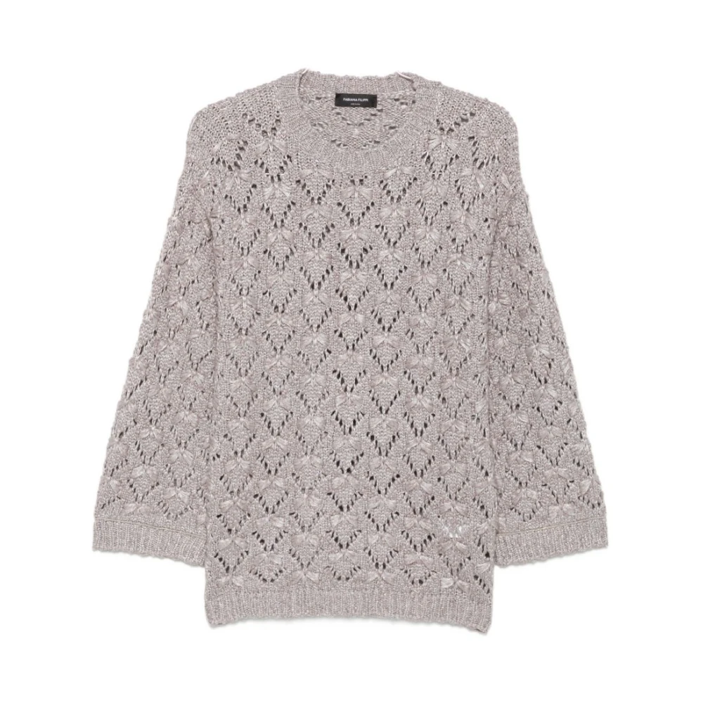 Fabiana Filippi Gray Round-Neck Knitwear, Female, 2XS, Jumpers