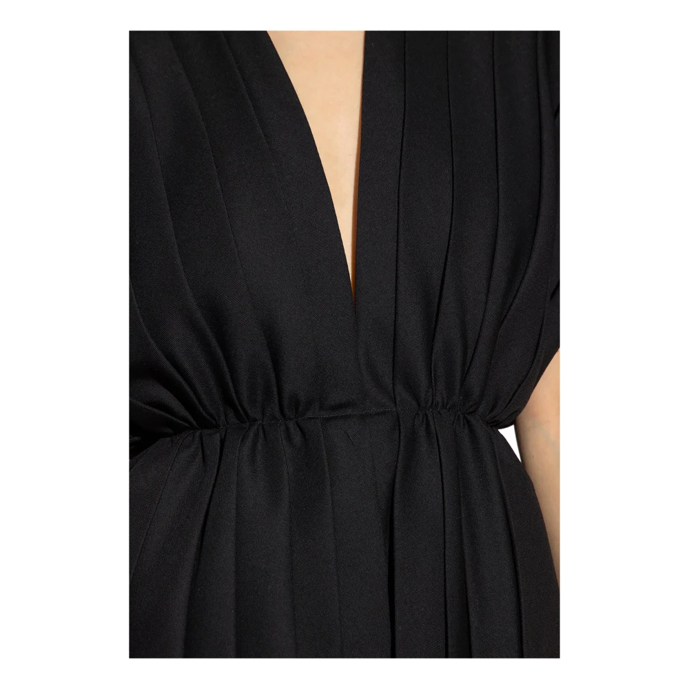 Gucci Geplooide Wollen Jurk V-Hals Black Dames