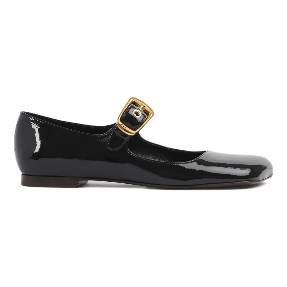 Chloé Womens Black Ballerinas Flat Shoes With Oversized Gold Buckle Size 6 Uk | Miinto