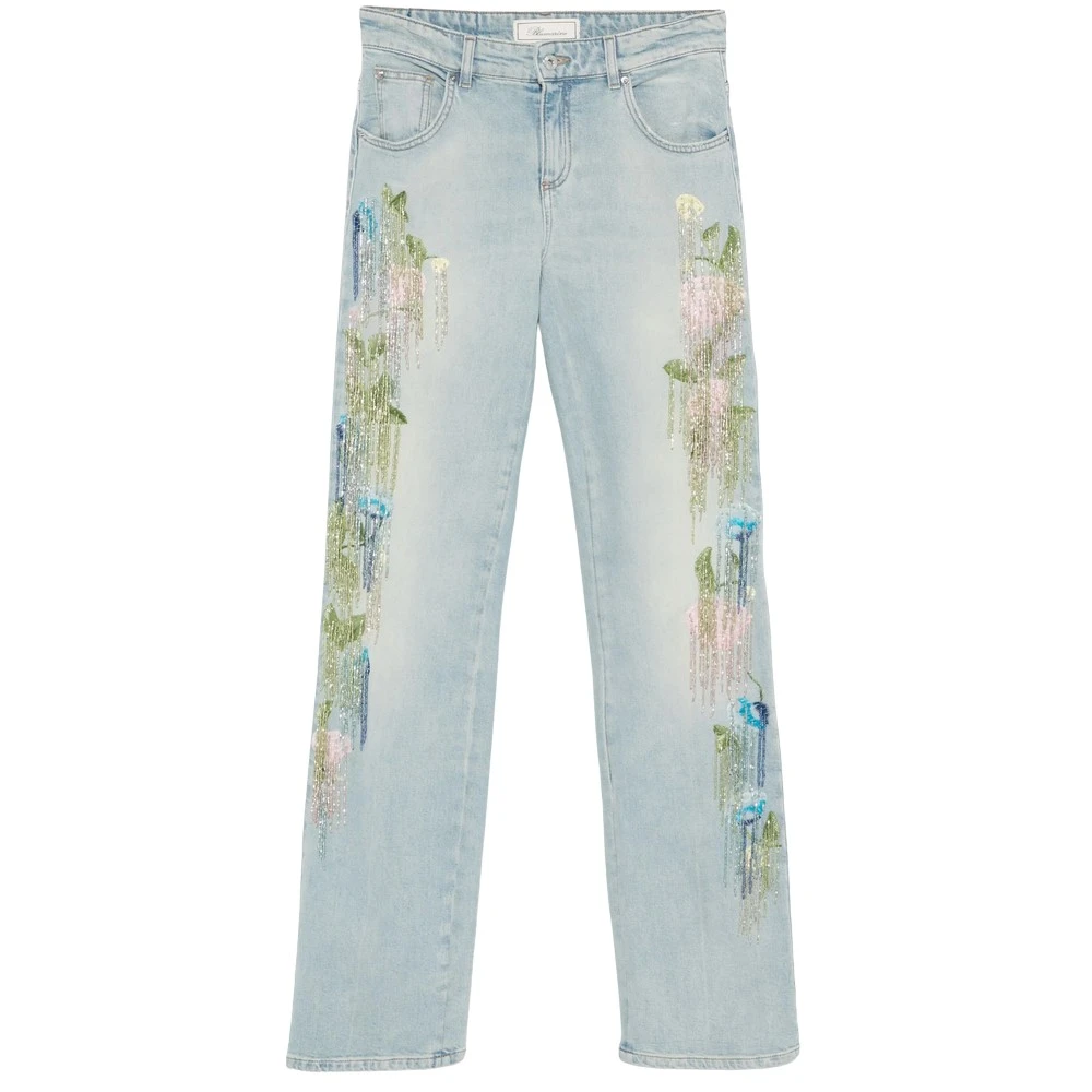 Blumarine Lichtblauwe Bloemrijke Geborduurde Jeans Blue Dames