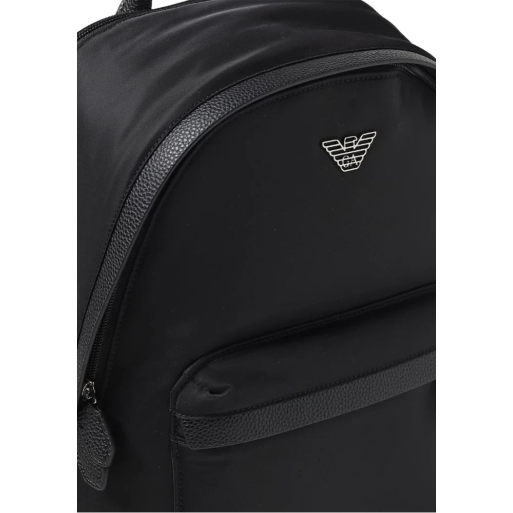 Emporio Armani Moderne Nylon Rugzak met Metalen Logo Black Unisex