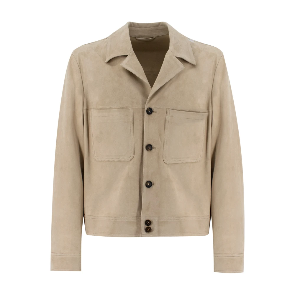 Eleventy Zacht Leren Enkellange Jas Beige Heren