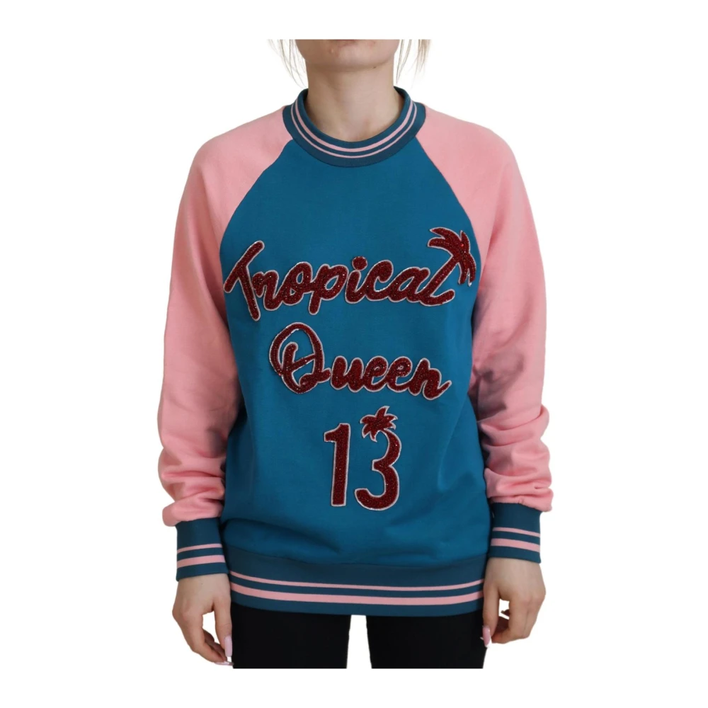 Dolce & Gabbana , Sweatshirts, Female, Blue, S, Tropical Queen Sweatshirt 13