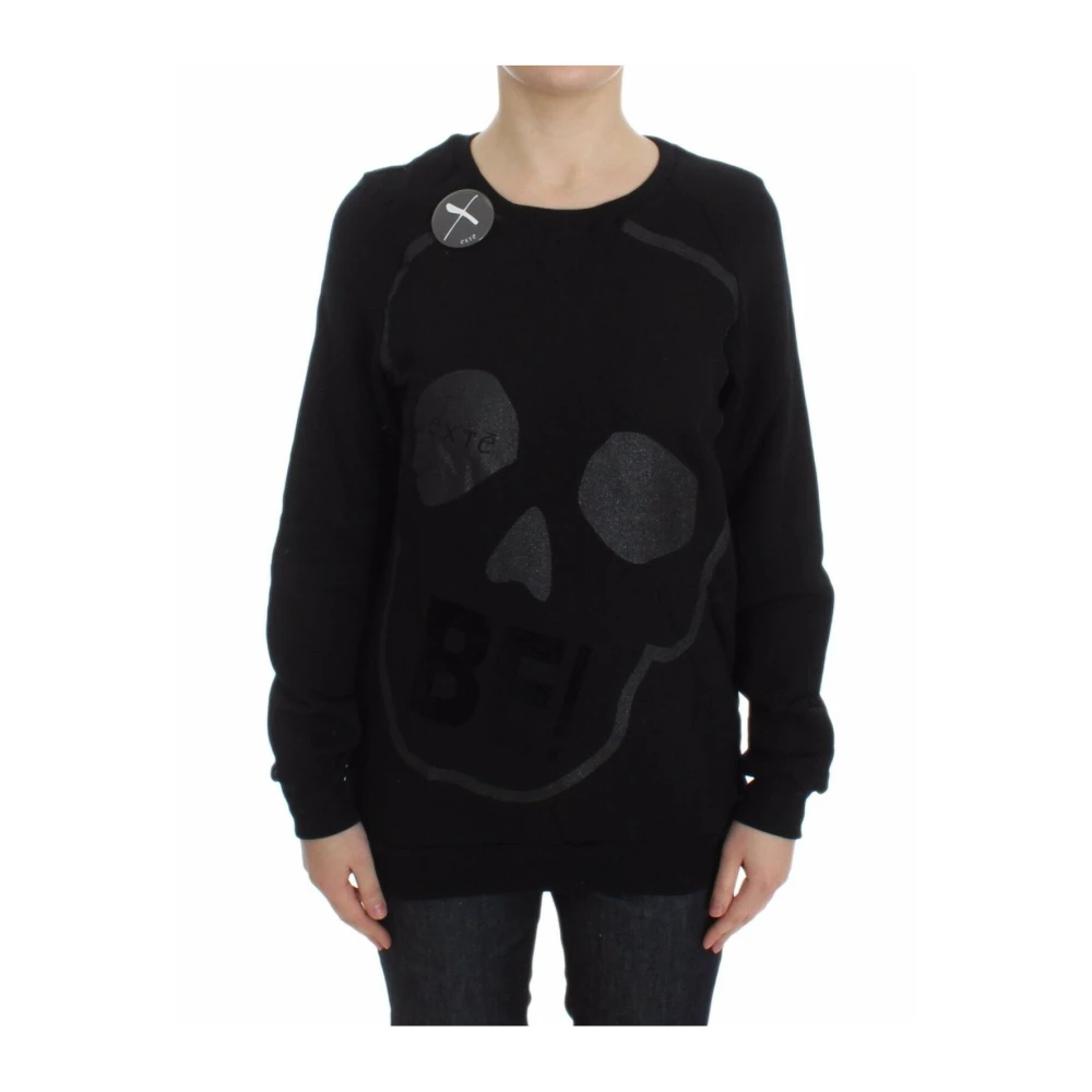 Exte Black Cotton Motive Print Crewneck Pullover Sweater - IT40|S - Image 2