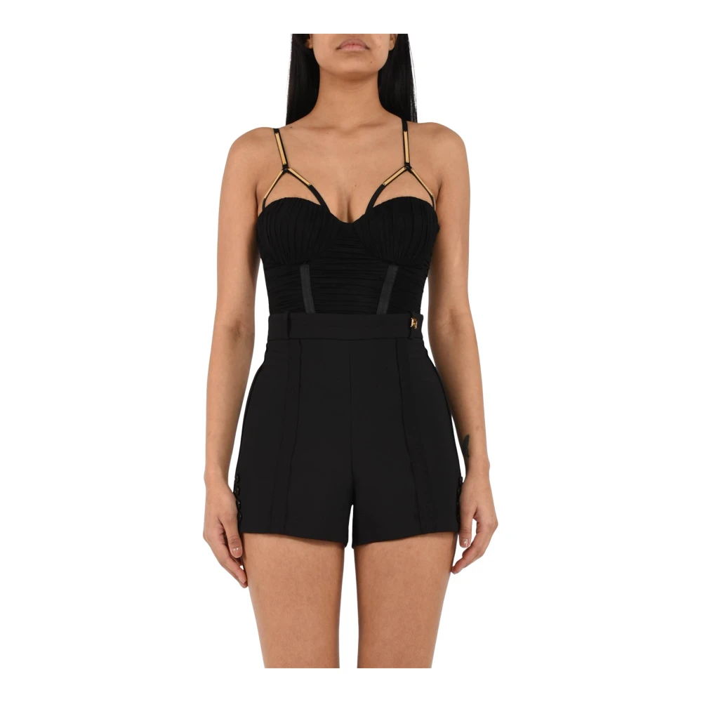Elisabetta Franchi Women's Black Jersey Bodysuit With Jewel Plaques - Playsuits - 2XL - Jumpsuits & Playsuits