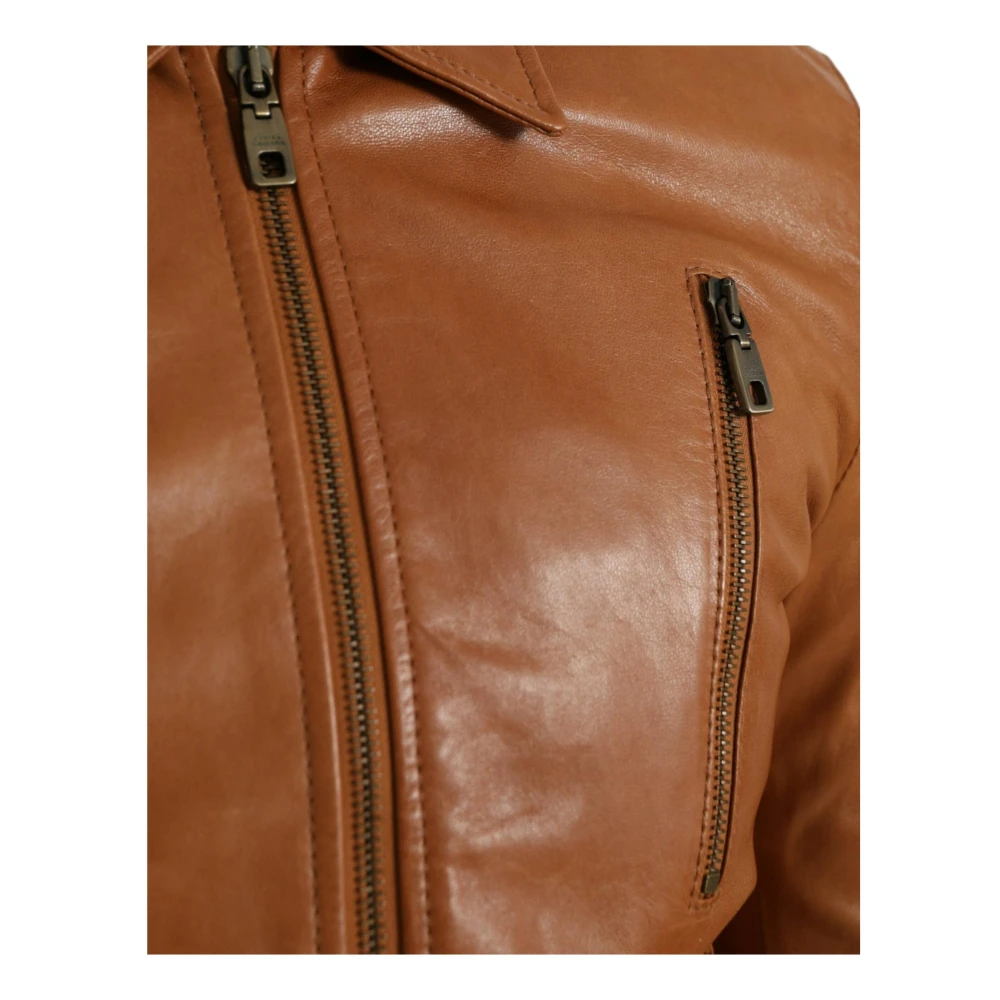 Dolce & Gabbana Bruin Leren Zip Blouson Jack Brown Heren