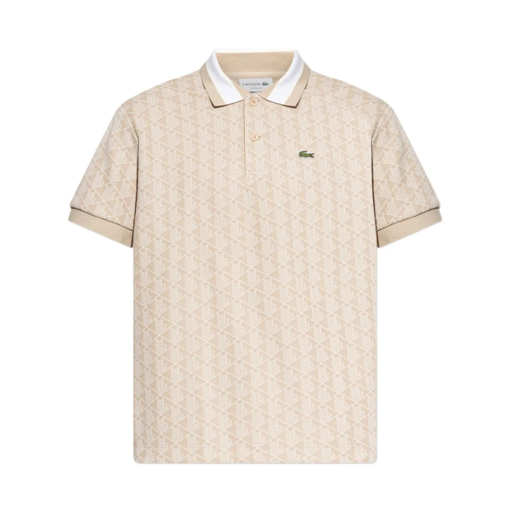 Lacoste Men's Beige Polo Shirts, L, Monogram Jacquard Polo
