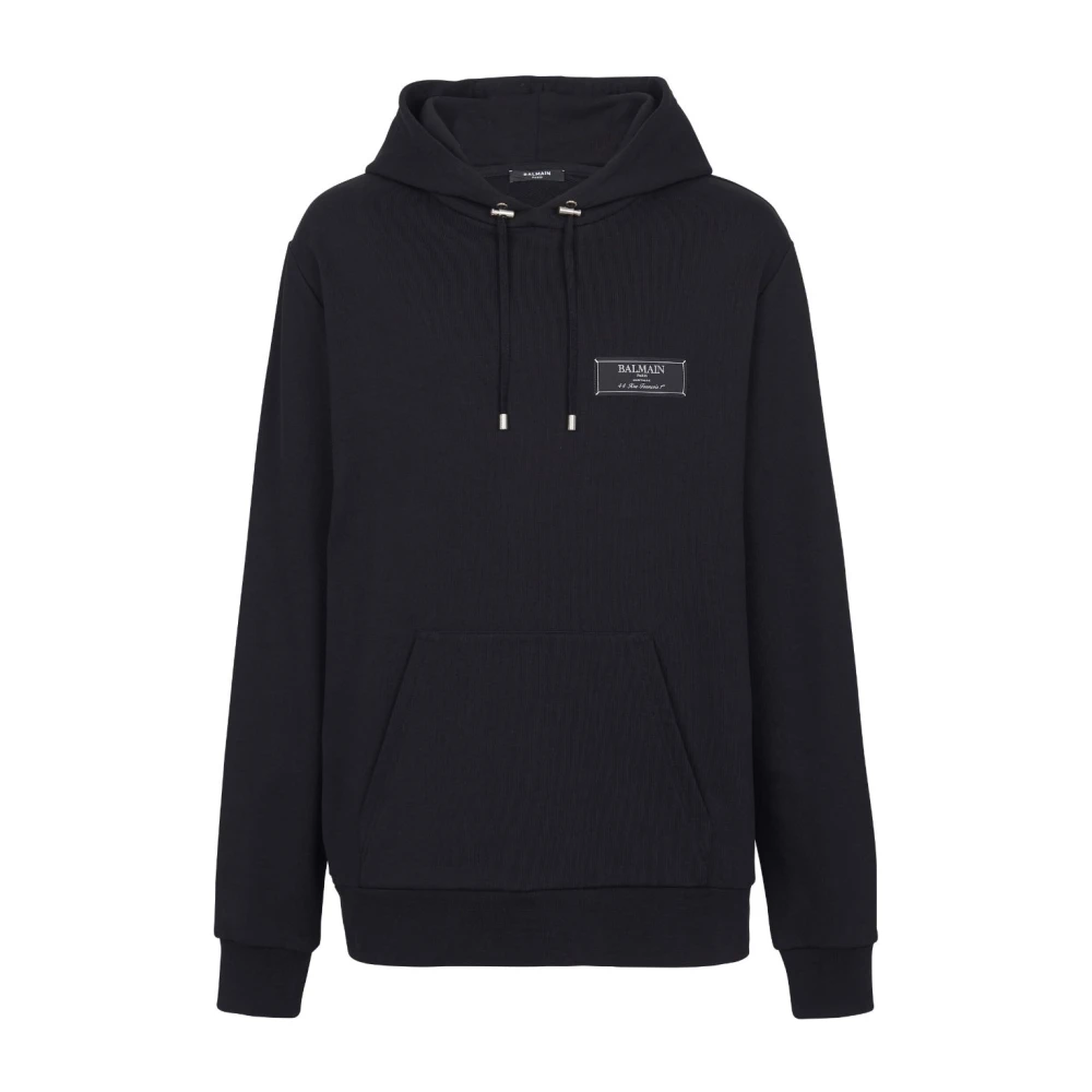 Balmain Iconische Zwarte Katoenen Hoodie Aw24 Black Heren