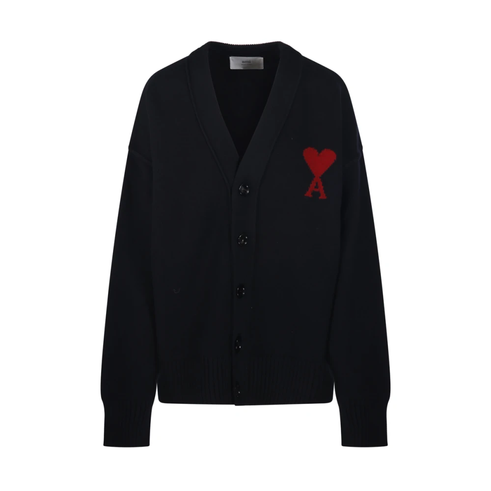 Ami Paris , Cardigans, Female, Black, L, Adc Cardigan V-Neck Felted Merino