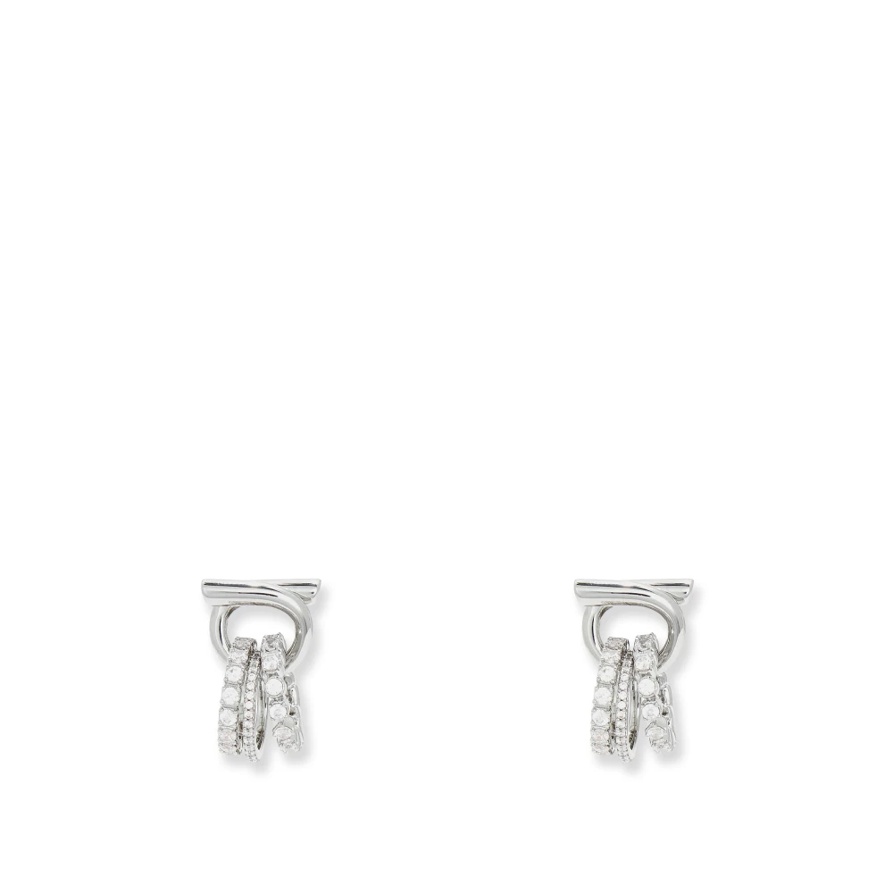 Ferragamo Gancini Earrings With Crystal Ring Pendant Detail - Female - Earrings - White - One Size - Accessories
