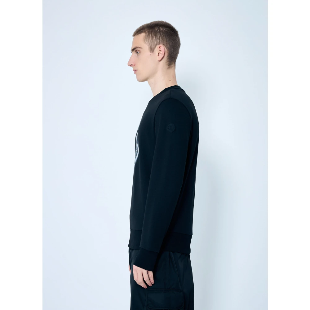 Moncler Katoenen Jersey Logo Print Sweatshirt Black Heren